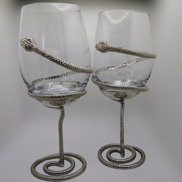 Rare Pewter Serpent Wine Glasses- Halloween Decor – Imported from Europe - Picture 1 of 9
